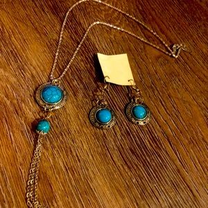 dangling earrings with long matching necklace